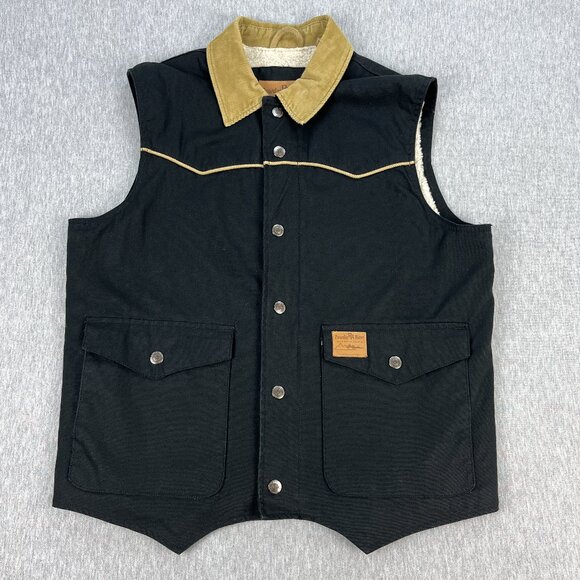 Powder River Outfitters Vest Mens M Black Western Canvas Sherpa Lined Panhandle - Picture 1 of 11